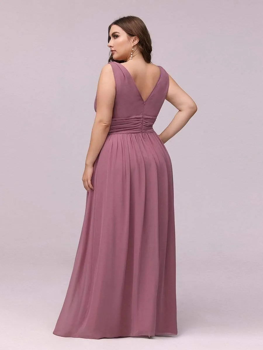 Sleeveless V-Neck Plain Maxi Chiffon Bridesmaid Dress