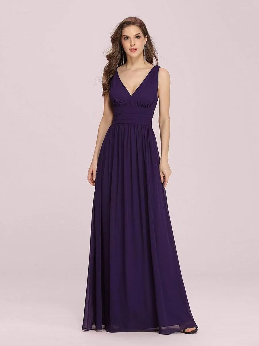 Sleeveless V-Neck Plain Maxi Chiffon Bridesmaid Dress