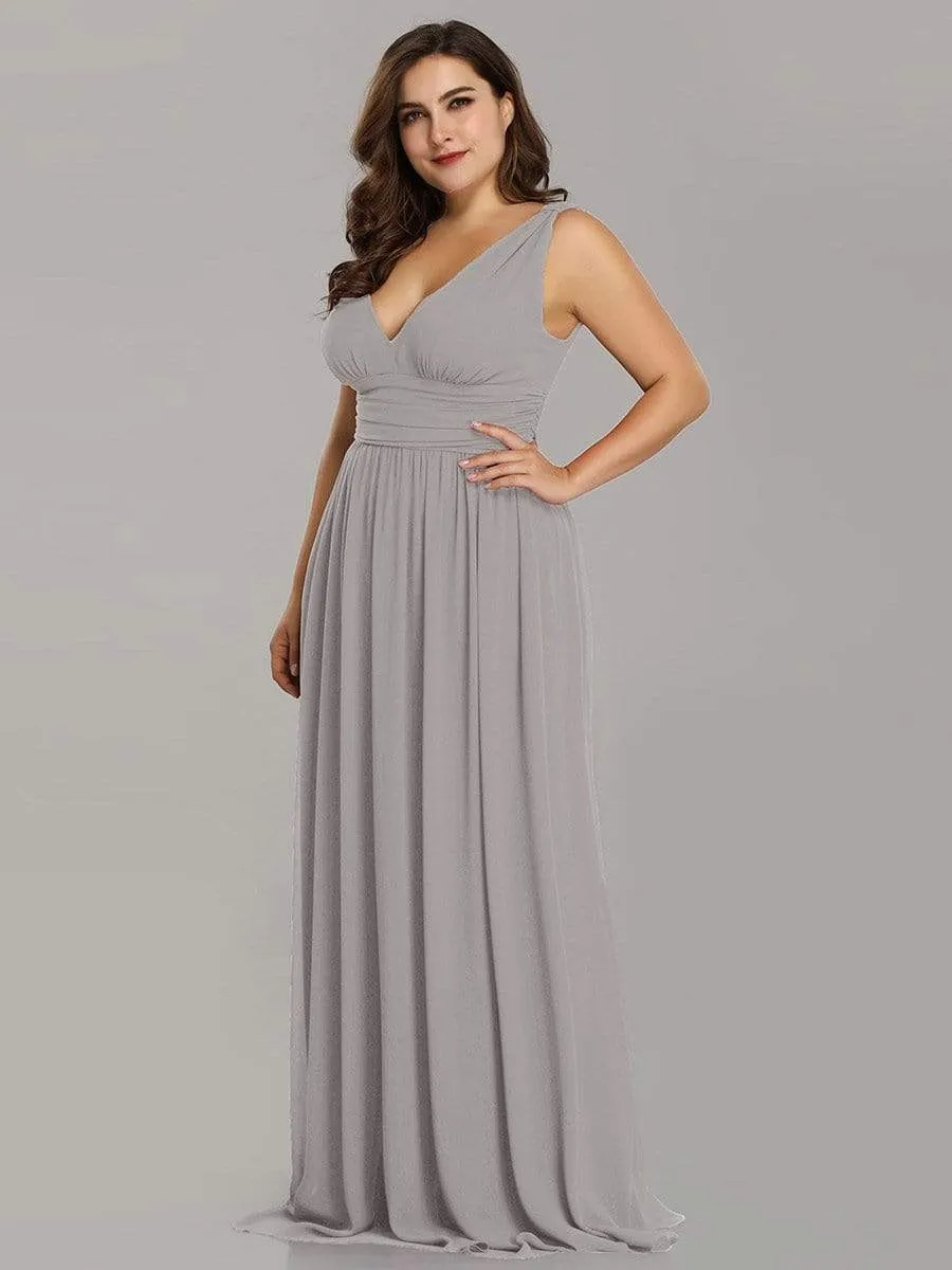 Sleeveless V-Neck Plain Maxi Chiffon Bridesmaid Dress