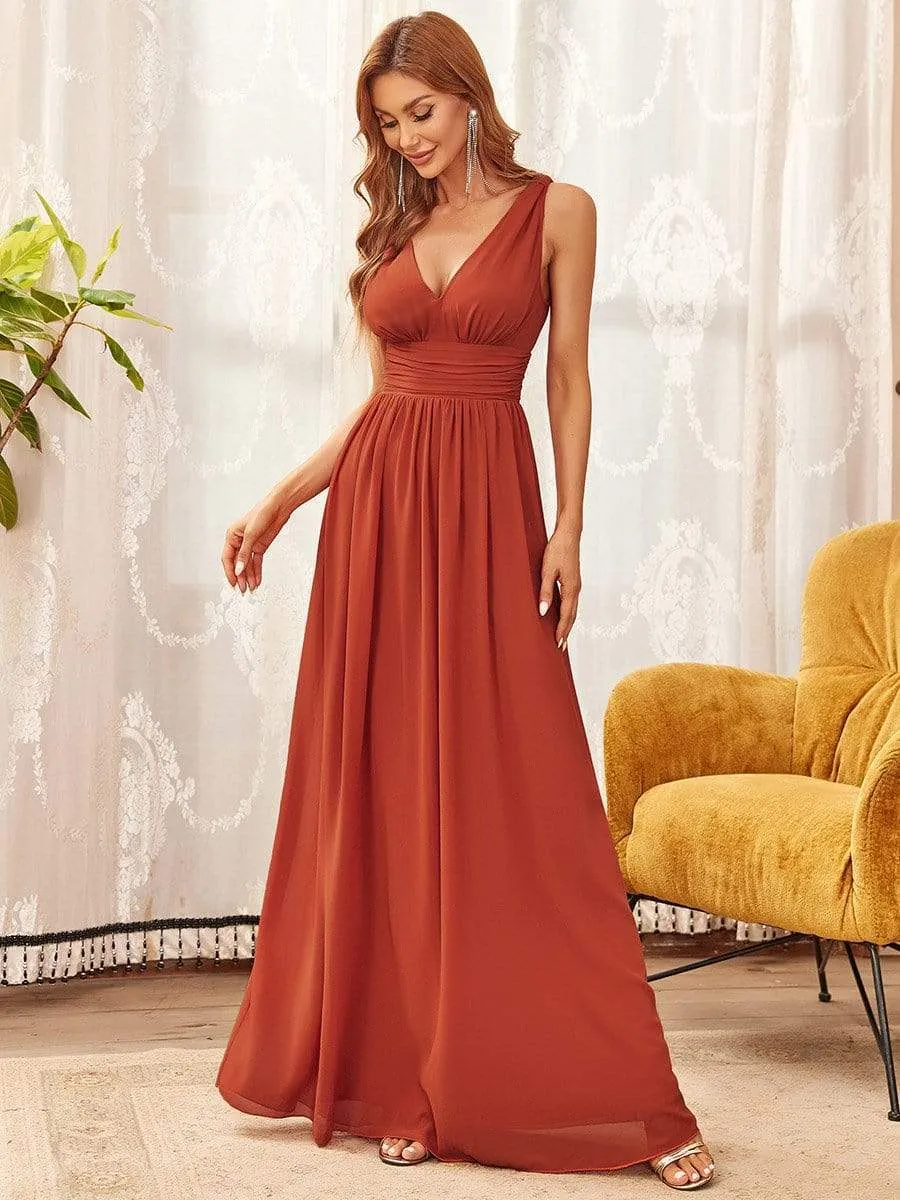 Sleeveless V-Neck Plain Maxi Chiffon Bridesmaid Dress