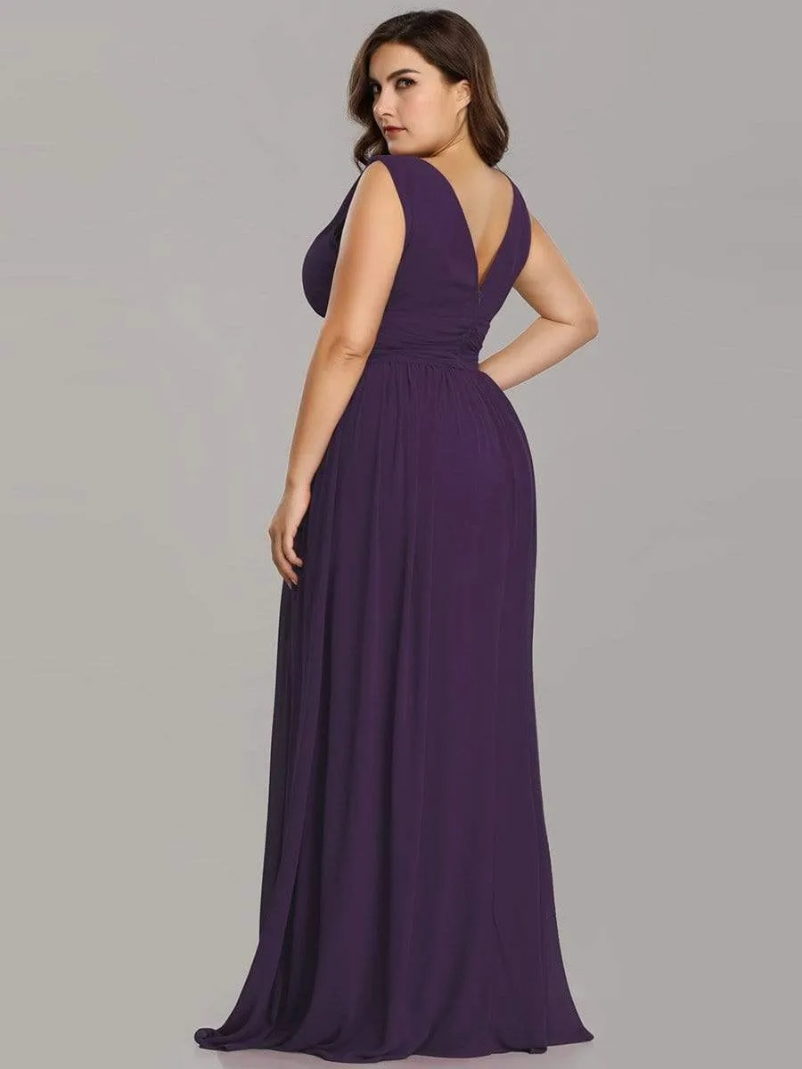 Sleeveless V-Neck Plain Maxi Chiffon Bridesmaid Dress