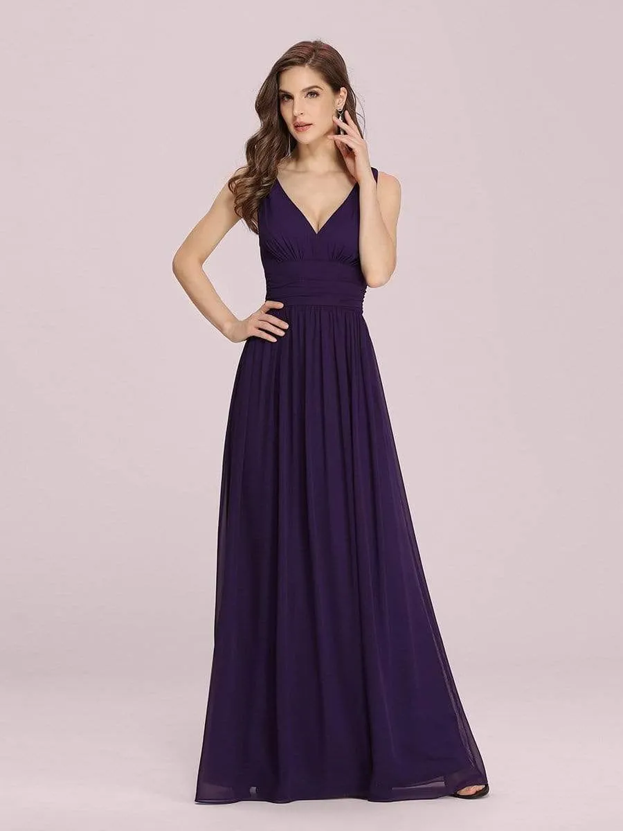 Sleeveless V-Neck Plain Maxi Chiffon Bridesmaid Dress