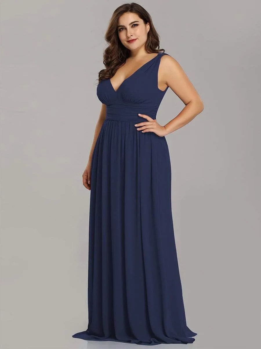 Sleeveless V-Neck Plain Maxi Chiffon Bridesmaid Dress