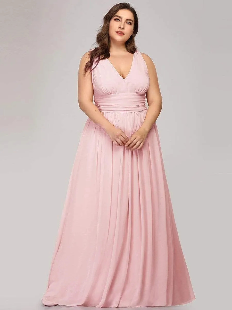 Sleeveless V-Neck Plain Maxi Chiffon Bridesmaid Dress