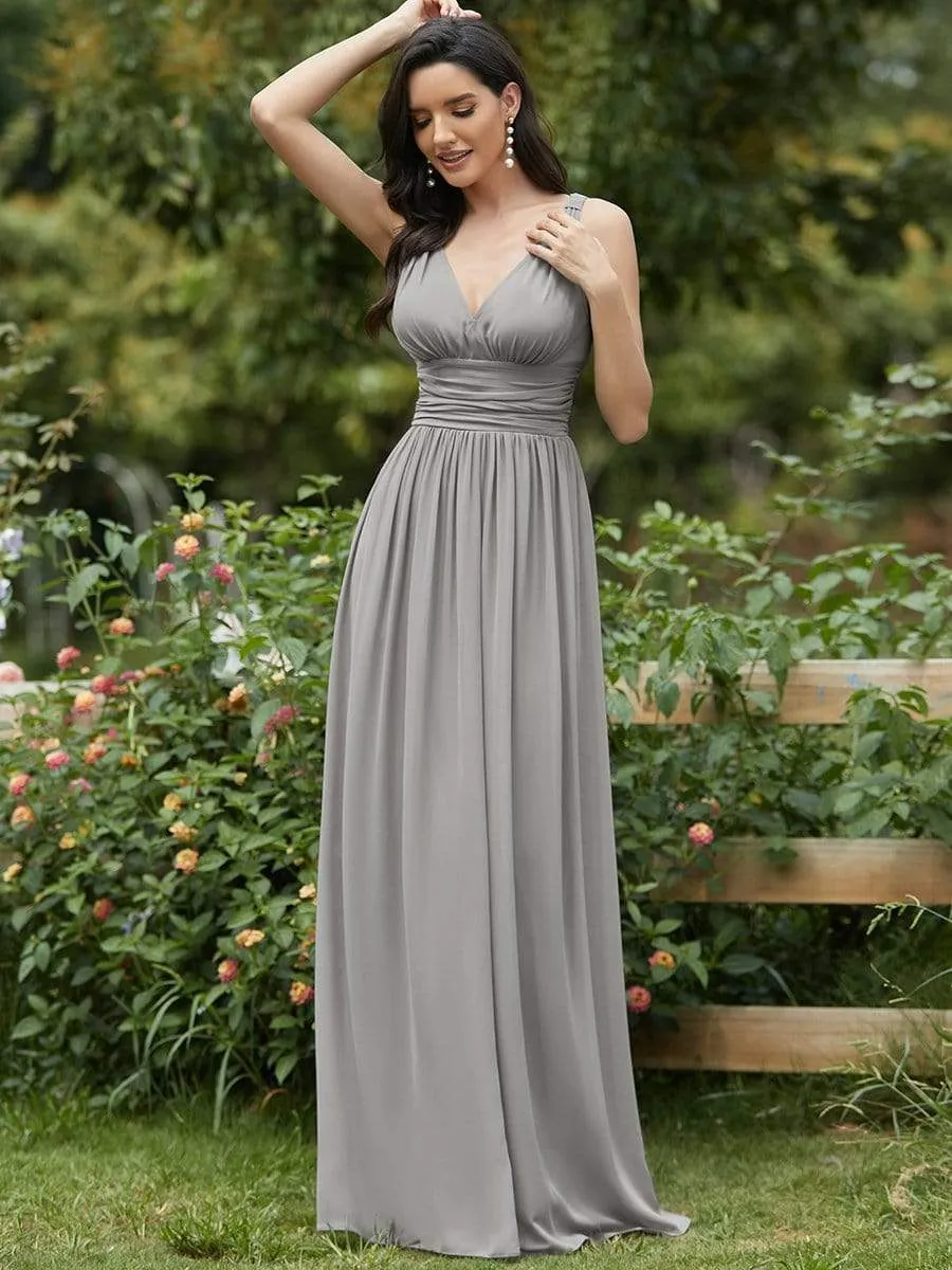 Sleeveless V-Neck Plain Maxi Chiffon Bridesmaid Dress