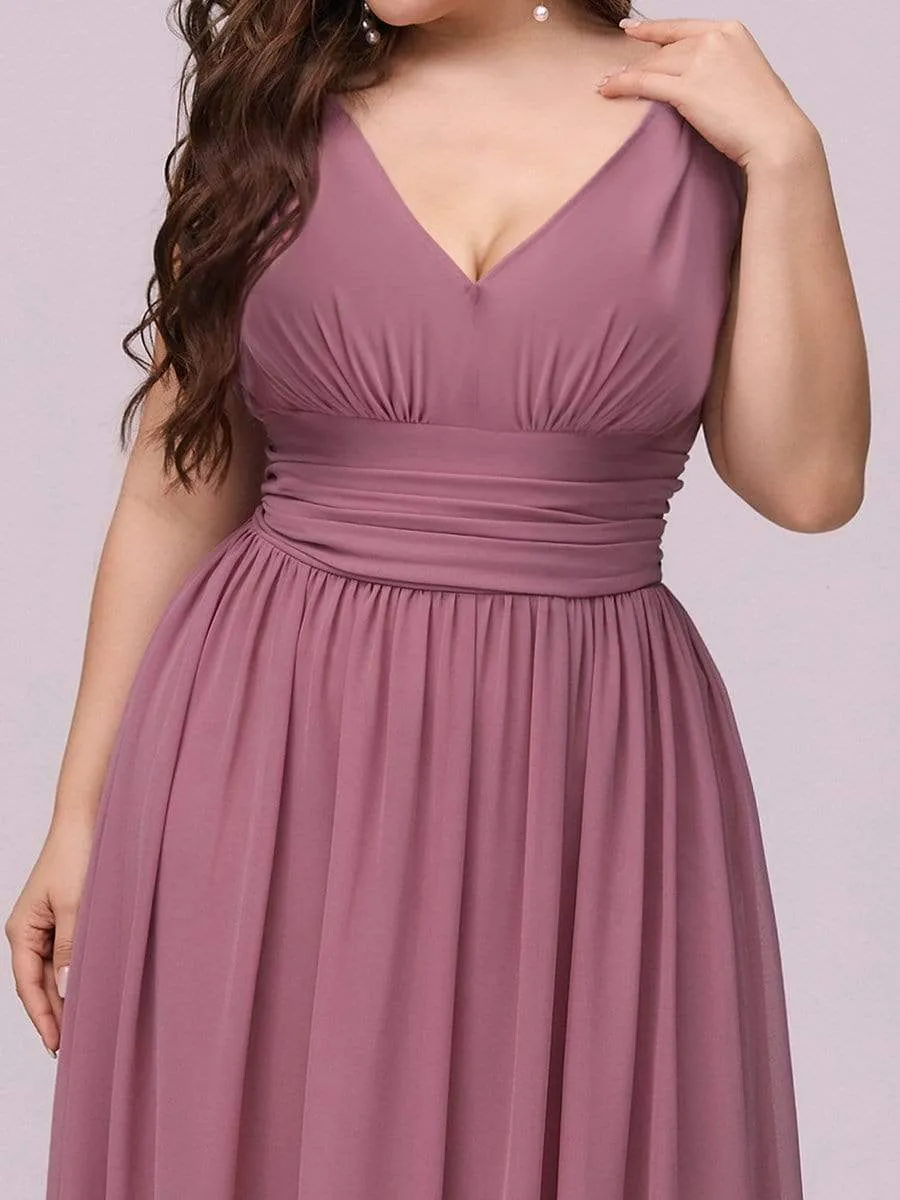 Sleeveless V-Neck Plain Maxi Chiffon Bridesmaid Dress