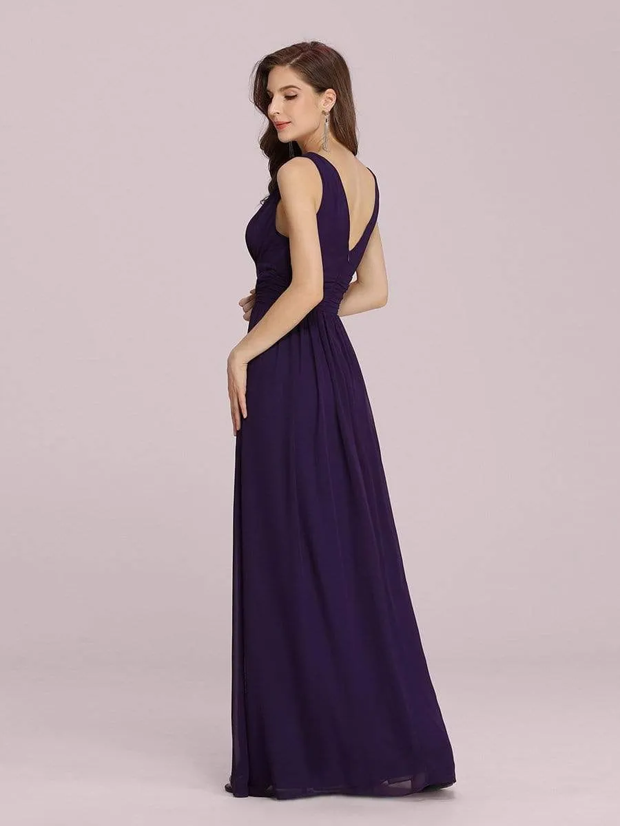 Sleeveless V-Neck Plain Maxi Chiffon Bridesmaid Dress