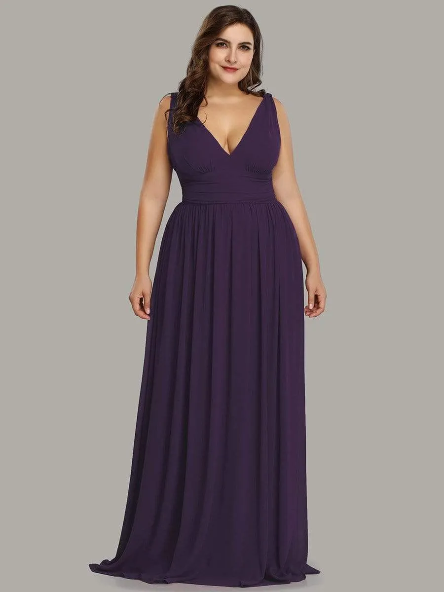 Sleeveless V-Neck Plain Maxi Chiffon Bridesmaid Dress