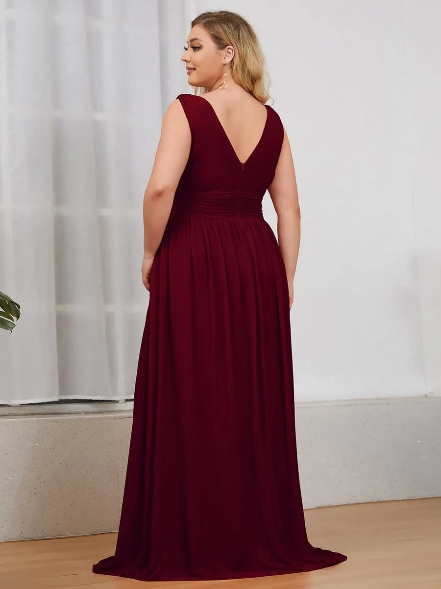 Sleeveless V-Neck Plain Maxi Chiffon Bridesmaid Dress