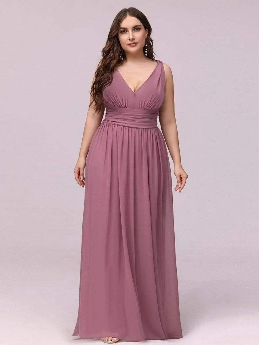 Sleeveless V-Neck Plain Maxi Chiffon Bridesmaid Dress