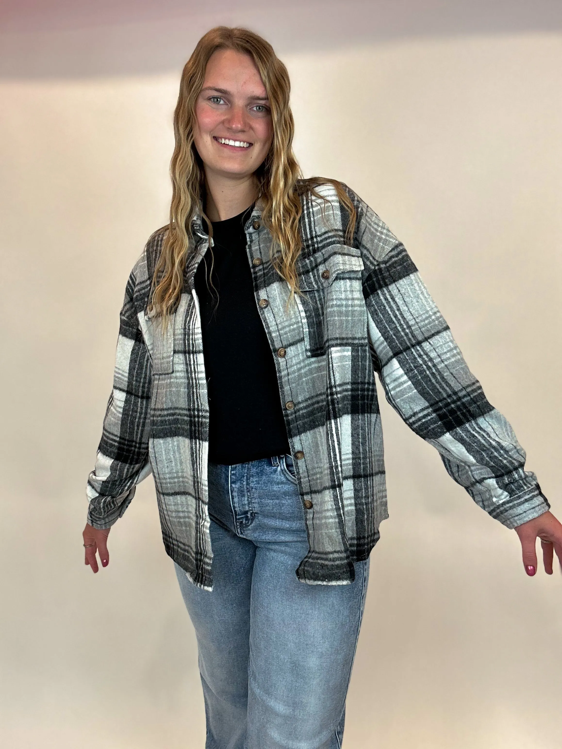 Soft Casual Grey Plaid Shacket