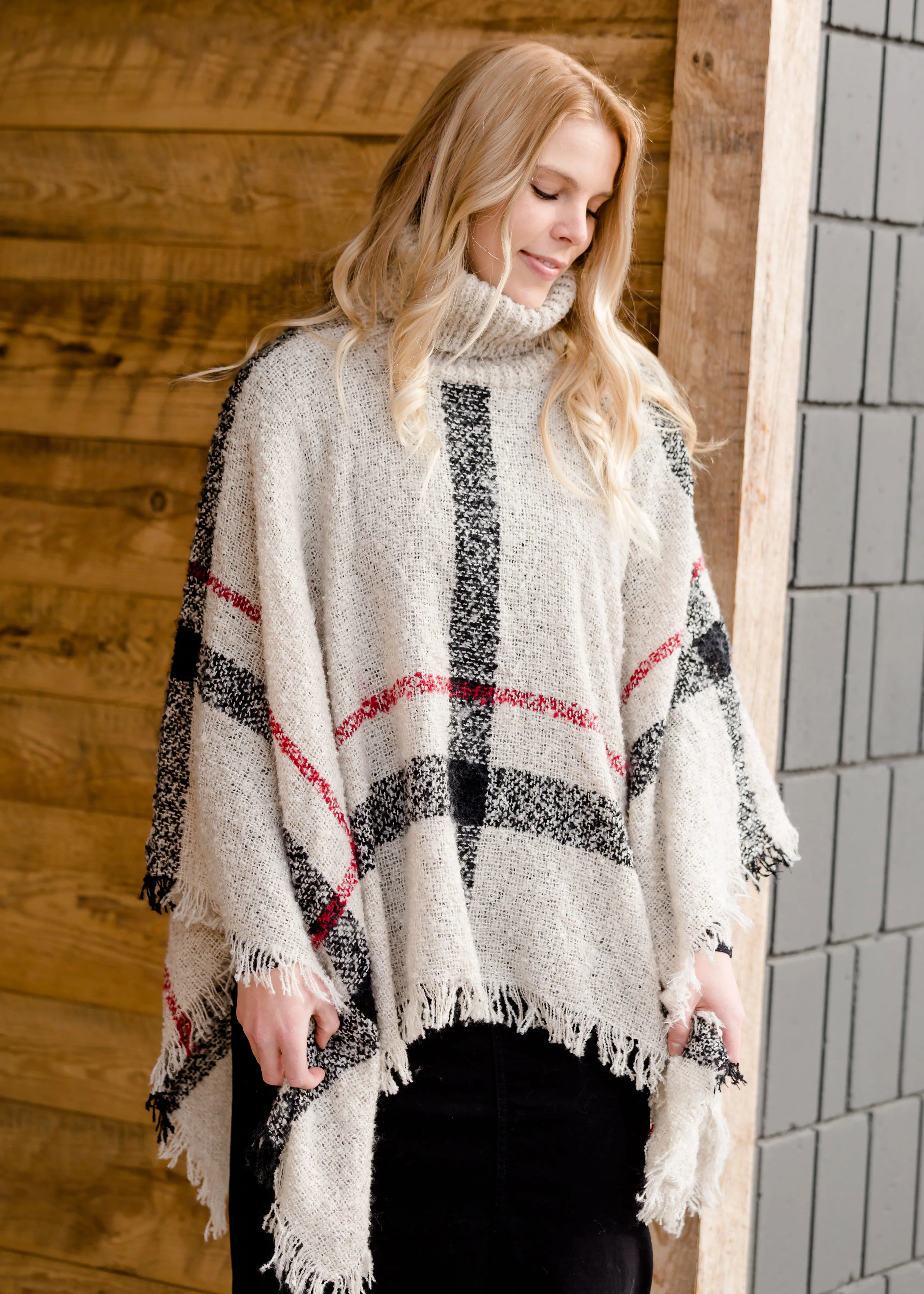 Soft Plaid Print Poncho - FINAL SALE