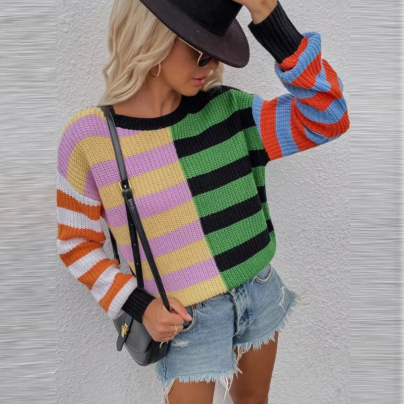 Striped Loose Crewneck Knit Sweater