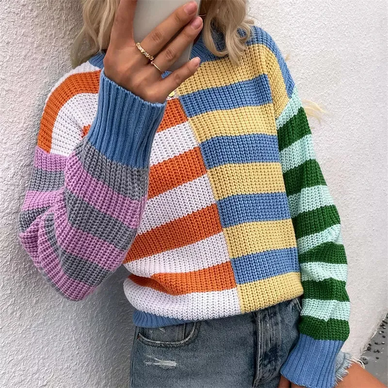 Striped Loose Crewneck Knit Sweater