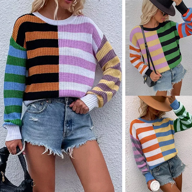 Striped Loose Crewneck Knit Sweater