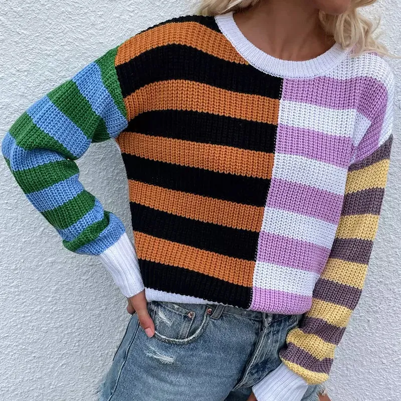 Striped Loose Crewneck Knit Sweater