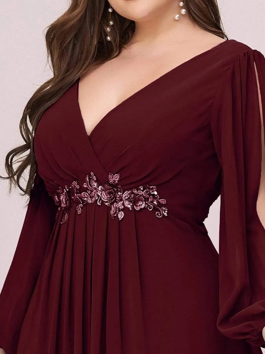 Stylish Chiffon Plus Size Evening Dresses with Long Lantern Sleeves