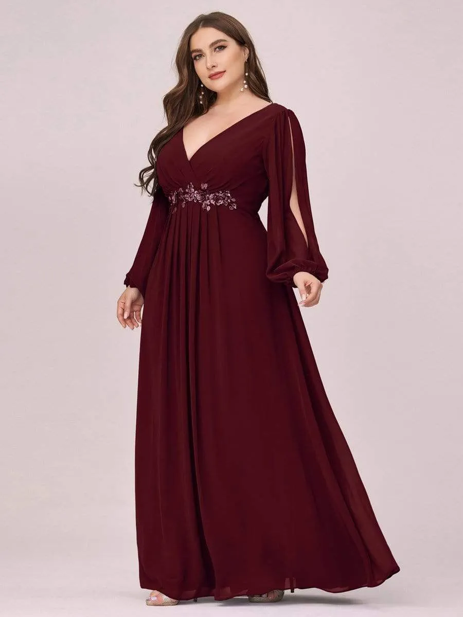 Stylish Chiffon Plus Size Evening Dresses with Long Lantern Sleeves