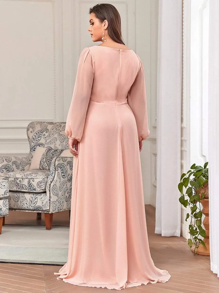 Stylish Chiffon Plus Size Evening Dresses with Long Lantern Sleeves