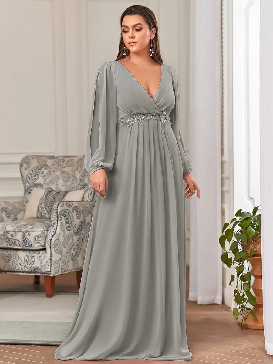 Stylish Chiffon Plus Size Evening Dresses with Long Lantern Sleeves