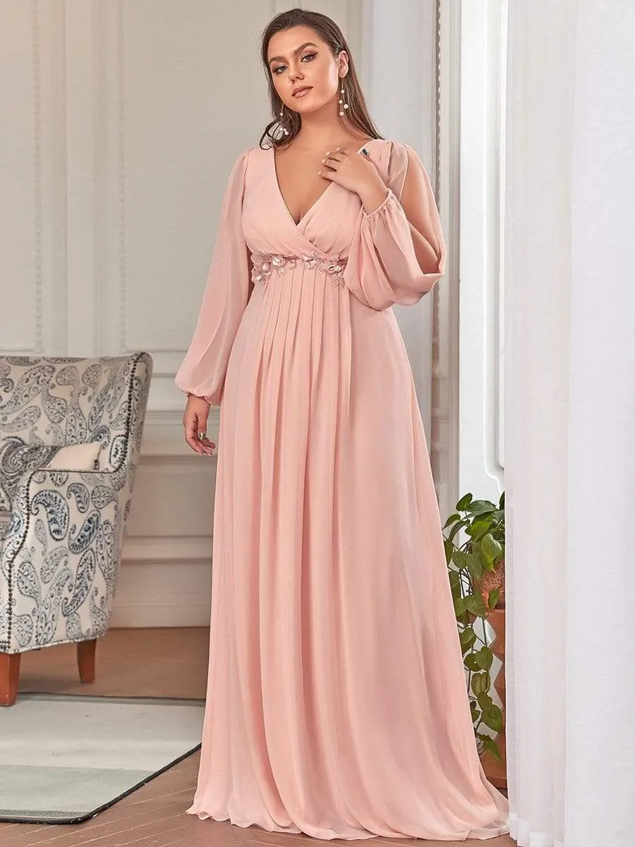 Stylish Chiffon Plus Size Evening Dresses with Long Lantern Sleeves