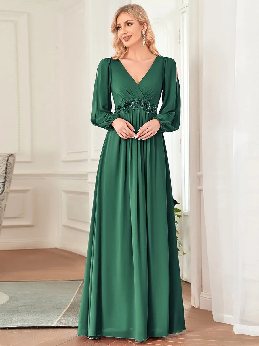 Stylish Chiffon Plus Size Evening Dresses with Long Lantern Sleeves