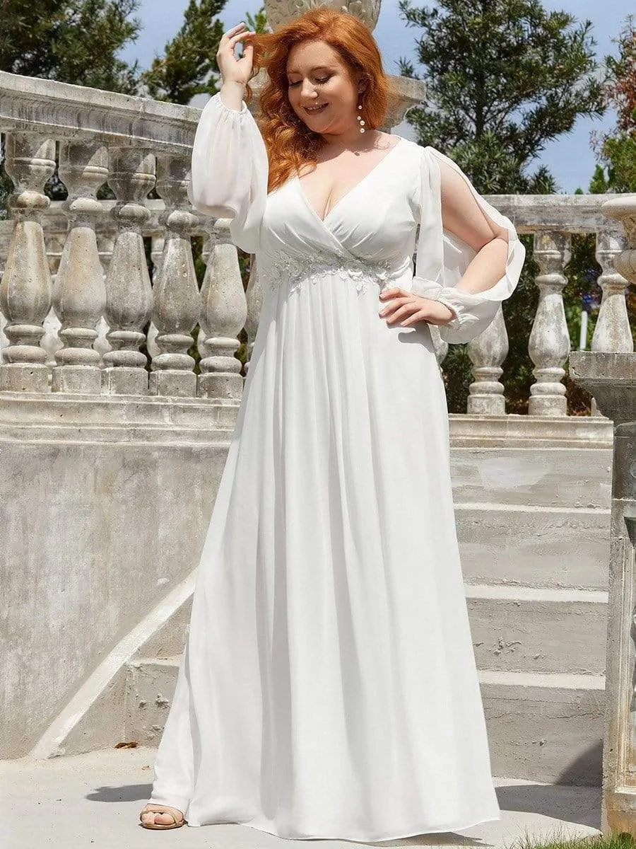 Stylish Chiffon Plus Size Evening Dresses with Long Lantern Sleeves