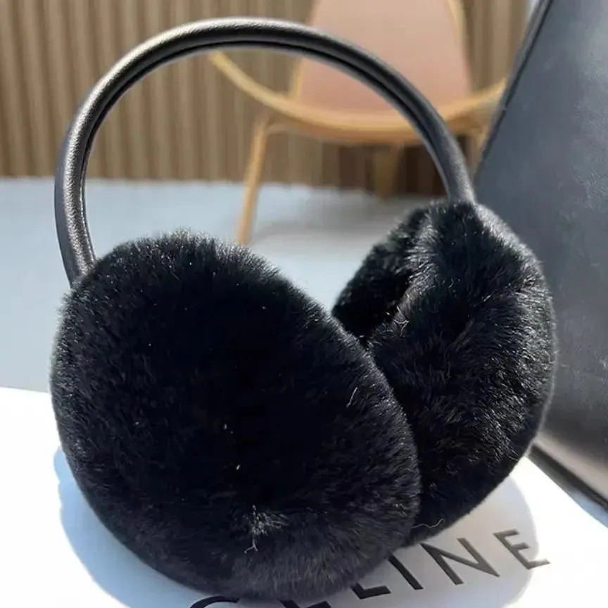 Stylish Natural Rabbit Fur Ear Muffs for Women with Genuine Leather Accents - Warm Winter Accessory