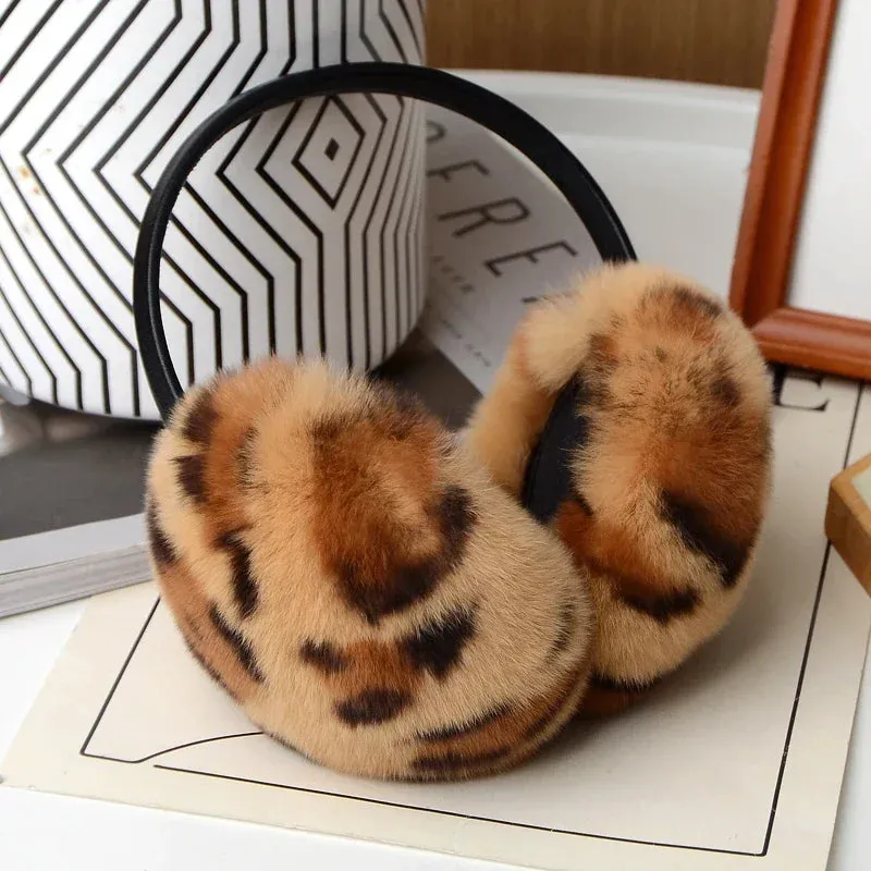 Stylish Natural Rabbit Fur Ear Muffs for Women with Genuine Leather Accents - Warm Winter Accessory