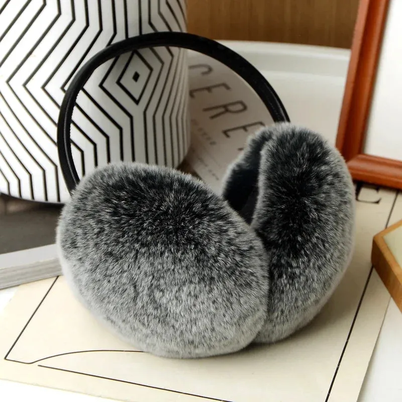 Stylish Natural Rabbit Fur Ear Muffs for Women with Genuine Leather Accents - Warm Winter Accessory