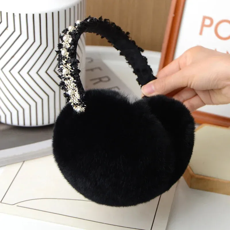 Stylish Natural Rabbit Fur Ear Muffs for Women with Genuine Leather Accents - Warm Winter Accessory