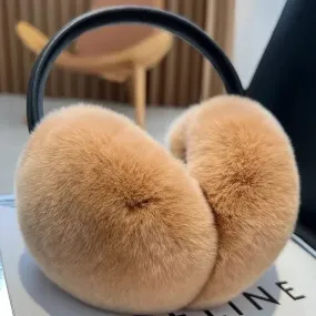 Stylish Natural Rabbit Fur Ear Muffs for Women with Genuine Leather Accents - Warm Winter Accessory