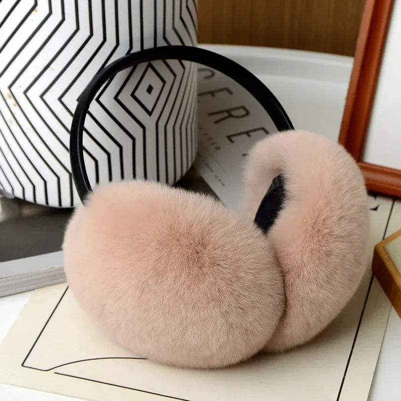 Stylish Natural Rabbit Fur Ear Muffs for Women with Genuine Leather Accents - Warm Winter Accessory