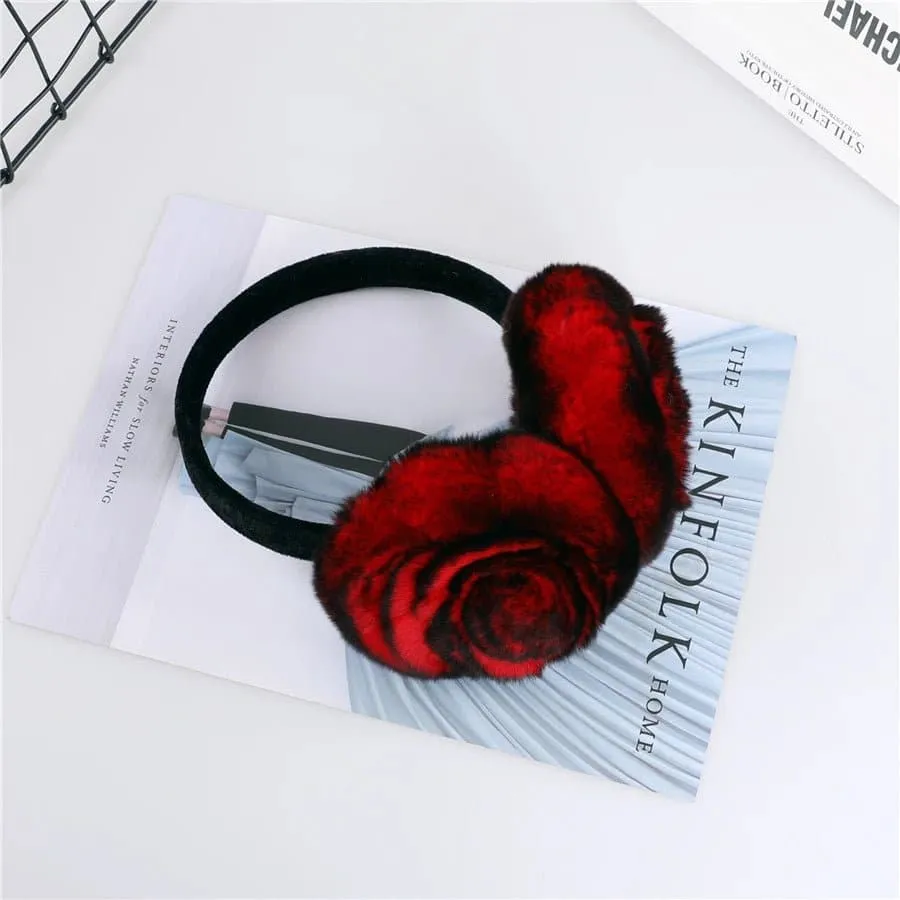 Stylish Natural Rabbit Fur Earmuff - Fashion Floral Design - Women's Winter Accessory