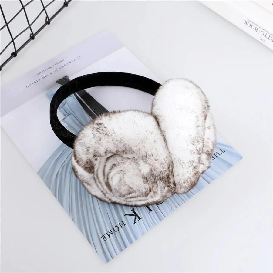 Stylish Natural Rabbit Fur Earmuff - Fashion Floral Design - Women's Winter Accessory