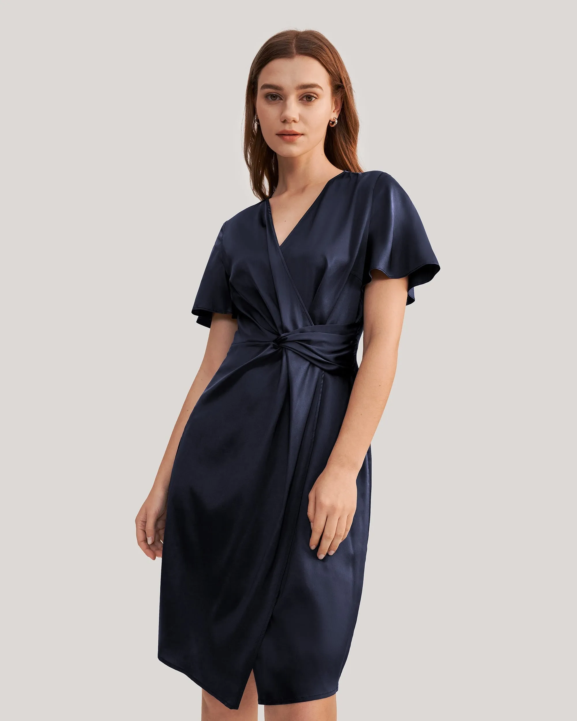 Stylish Overlapping Design Silk Dress