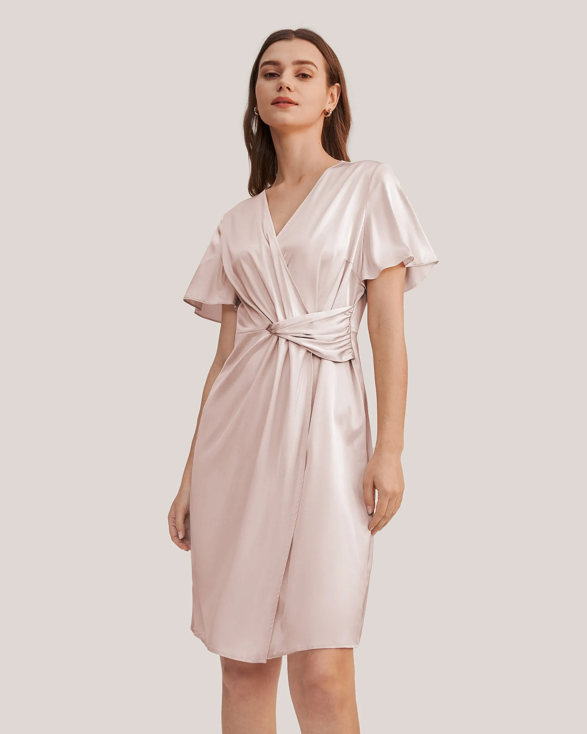 Stylish Overlapping Design Silk Dress