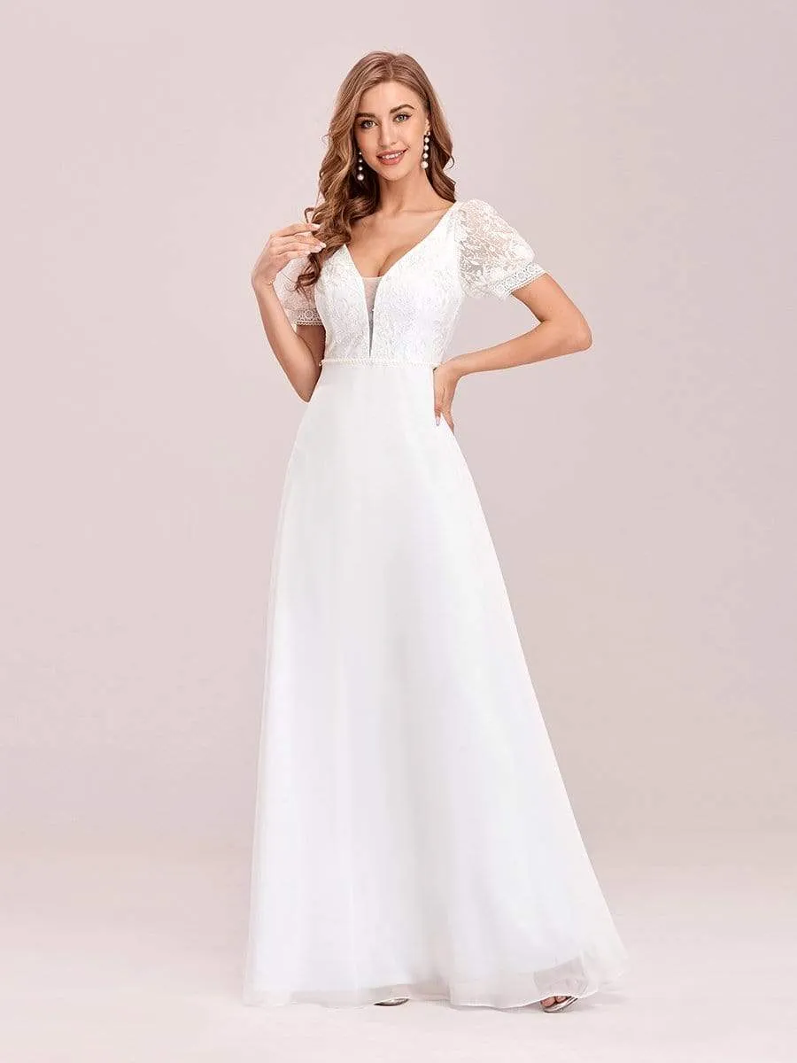 Stylish V Neck A-Line Chiffon Formal Dress for Women with Lace