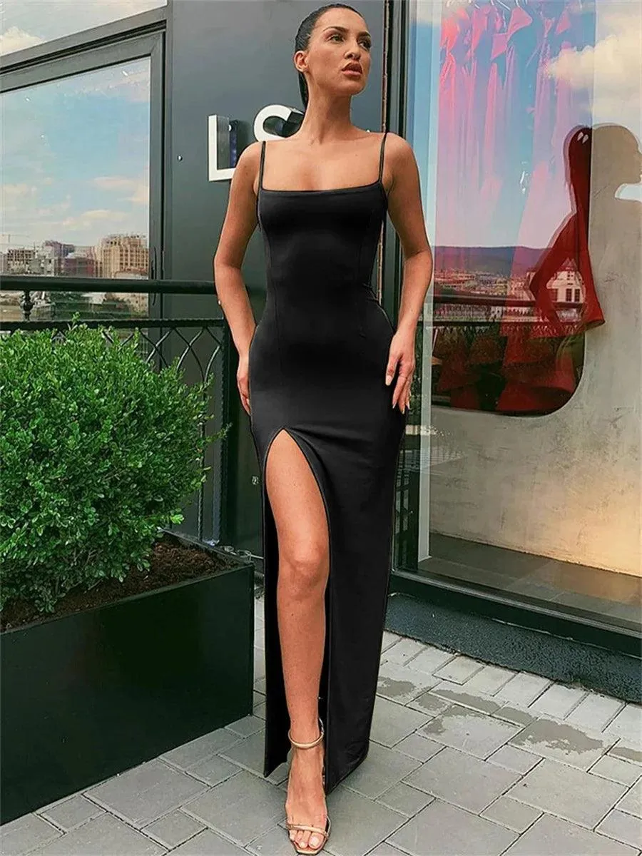 Summer Bodycon Dress: Spaghetti Strap Split - Chic Fashion Statement