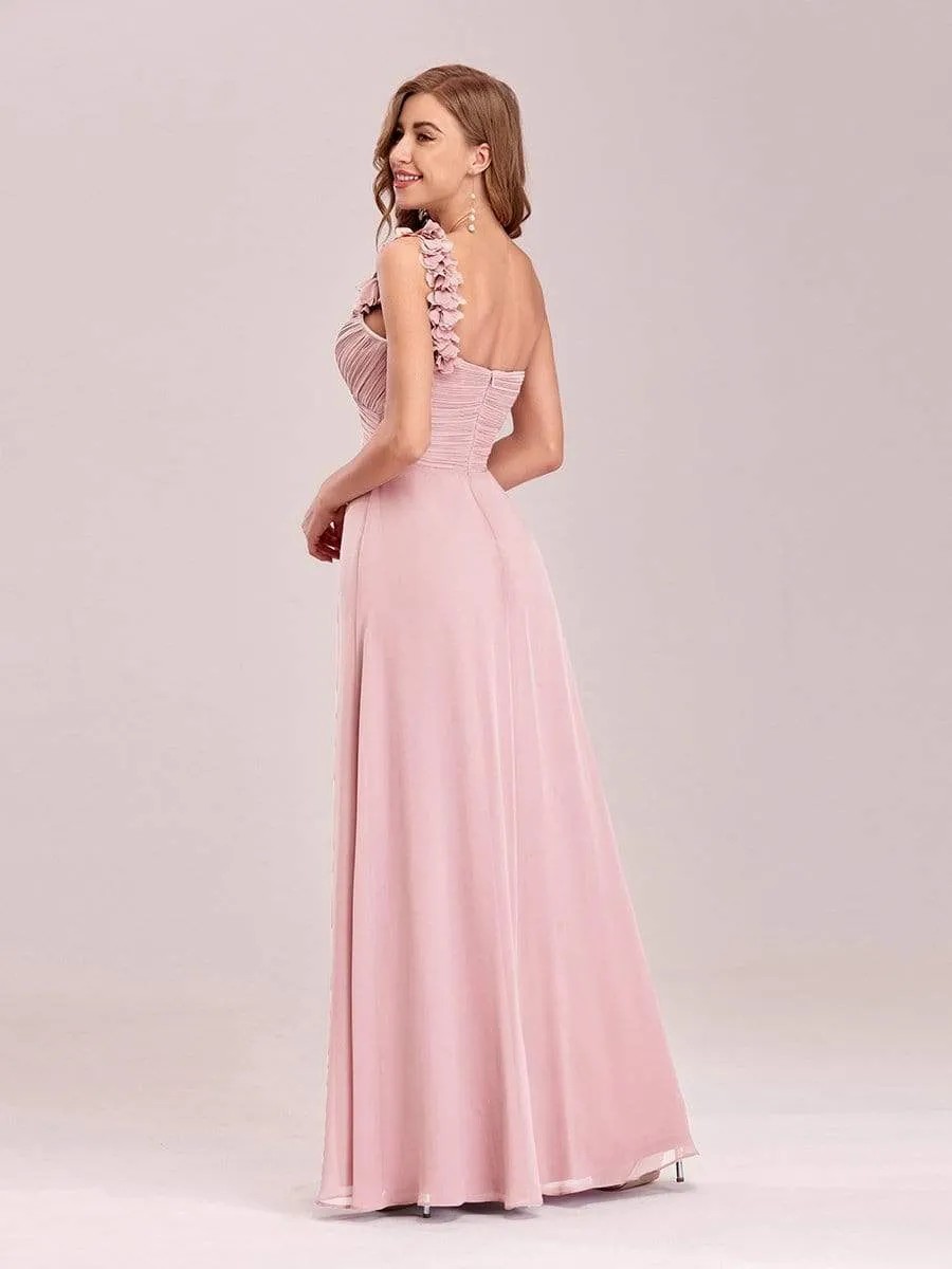 Sweet Pleated Bodice One Shoulder Chiffon Bridesmaid Dress