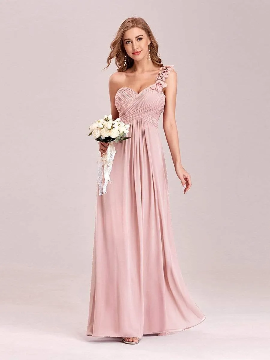 Sweet Pleated Bodice One Shoulder Chiffon Bridesmaid Dress