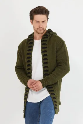 Tarz Cool Men's Green Patterned Poncho Knitwear Cardigan