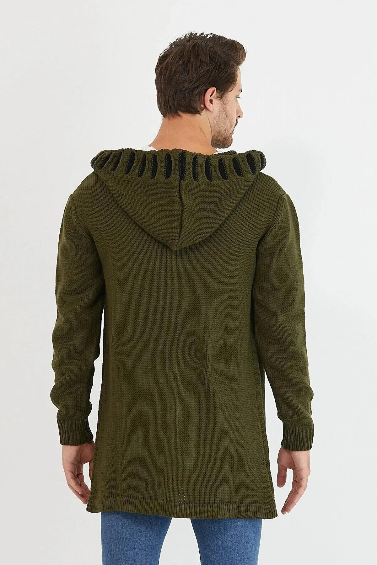 Tarz Cool Men's Green Patterned Poncho Knitwear Cardigan