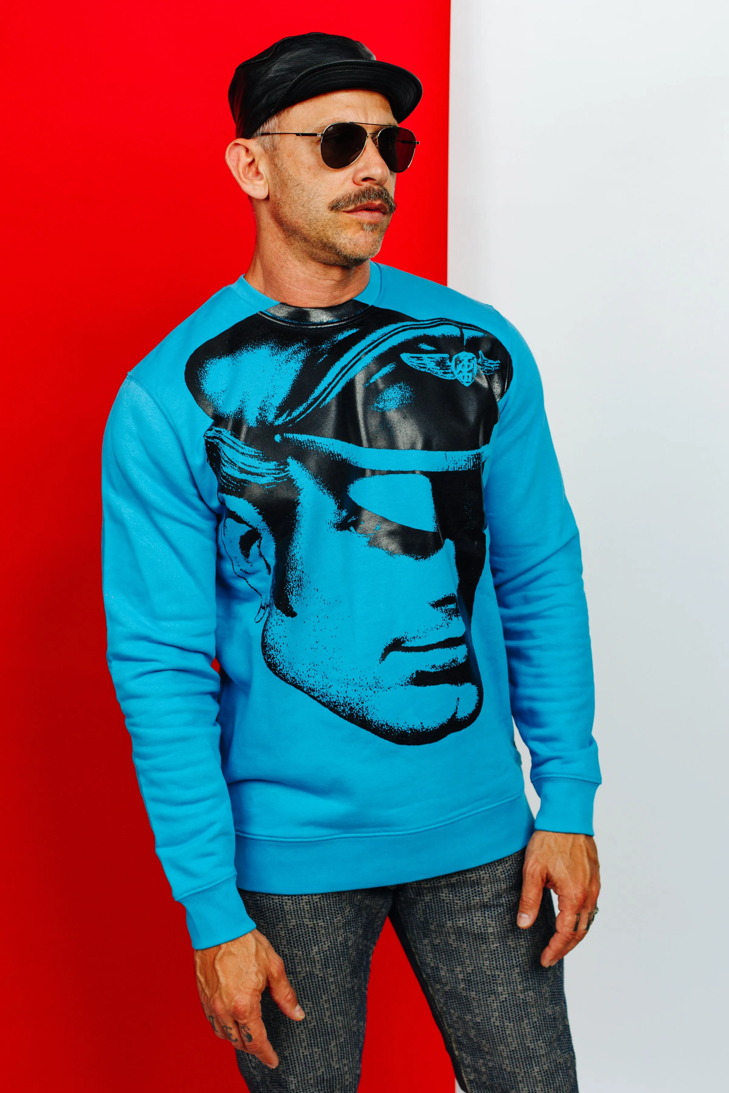 TOM OF FINLAND x WE ARE SPASTOR BIKER HEAD SWEATSHIRT - SEA BLUE