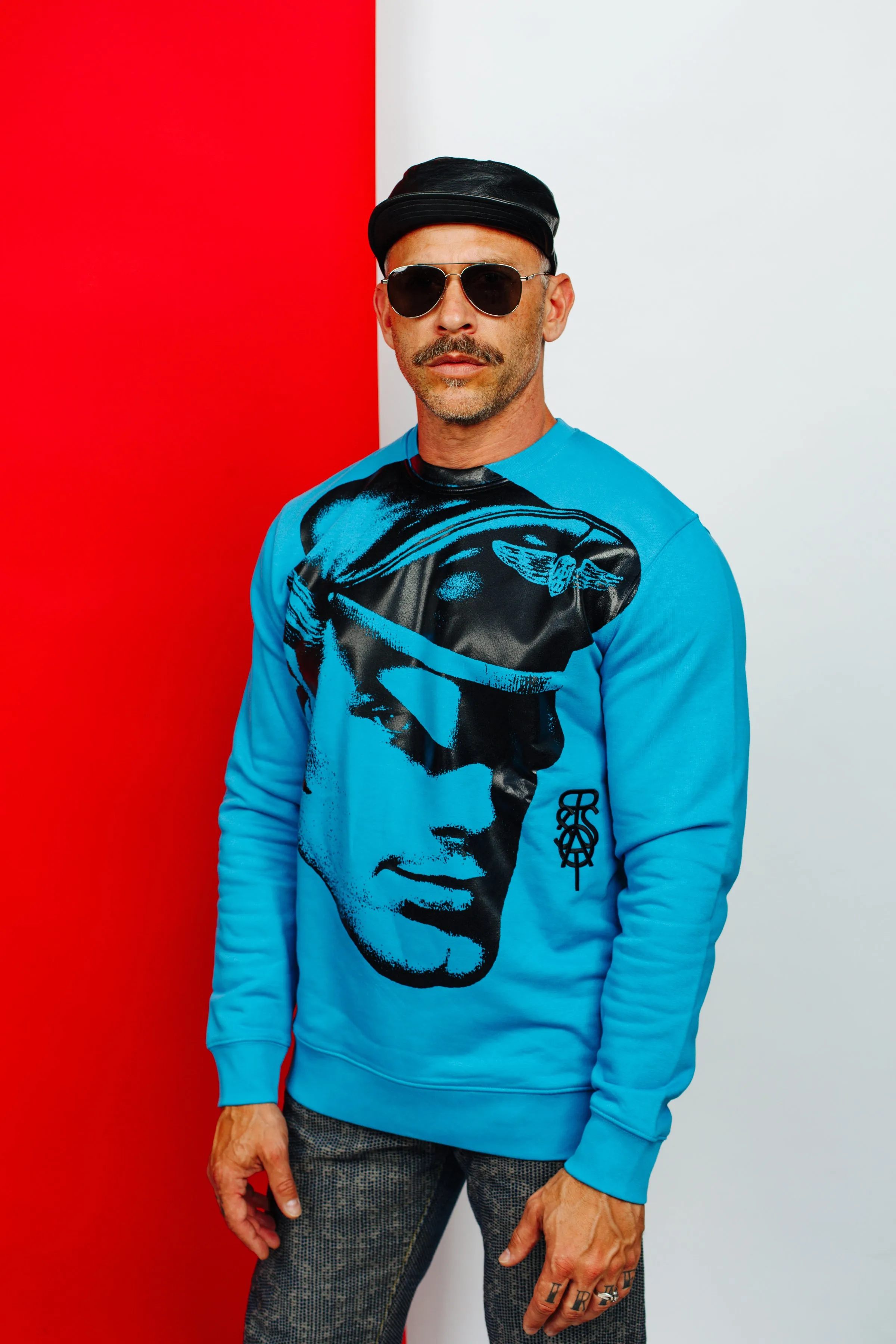 TOM OF FINLAND x WE ARE SPASTOR BIKER HEAD SWEATSHIRT - SEA BLUE