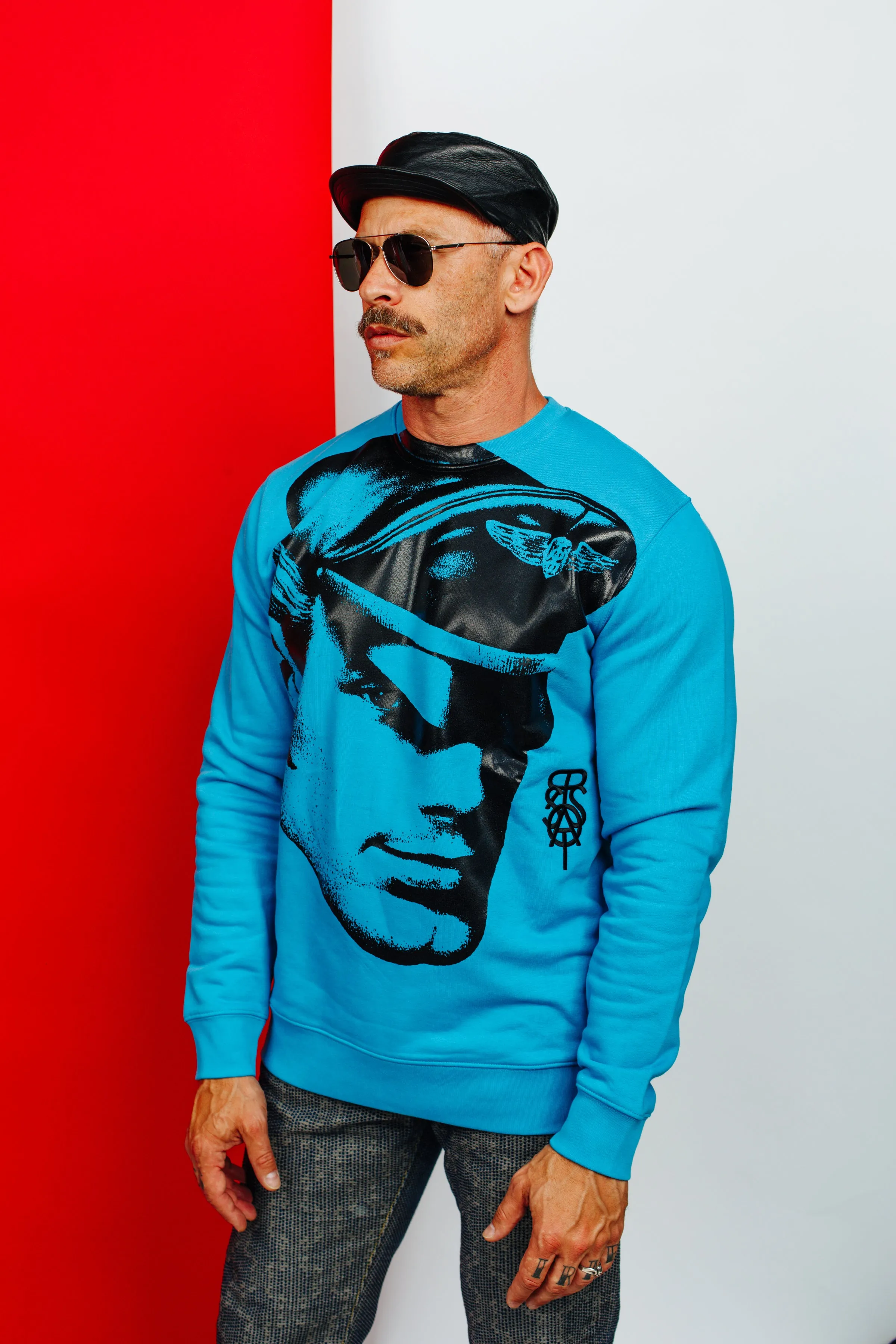 TOM OF FINLAND x WE ARE SPASTOR BIKER HEAD SWEATSHIRT - SEA BLUE