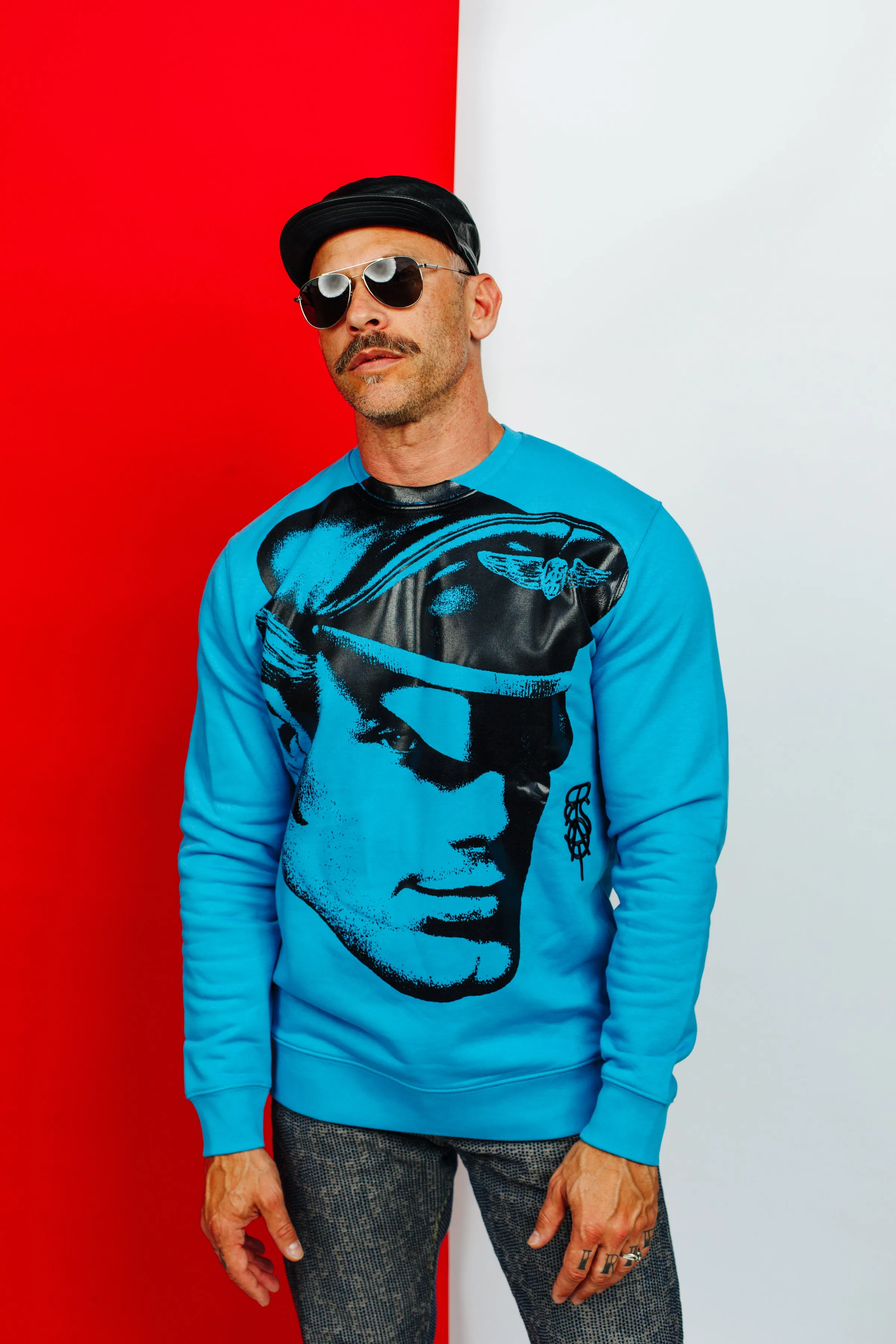 TOM OF FINLAND x WE ARE SPASTOR BIKER HEAD SWEATSHIRT - SEA BLUE