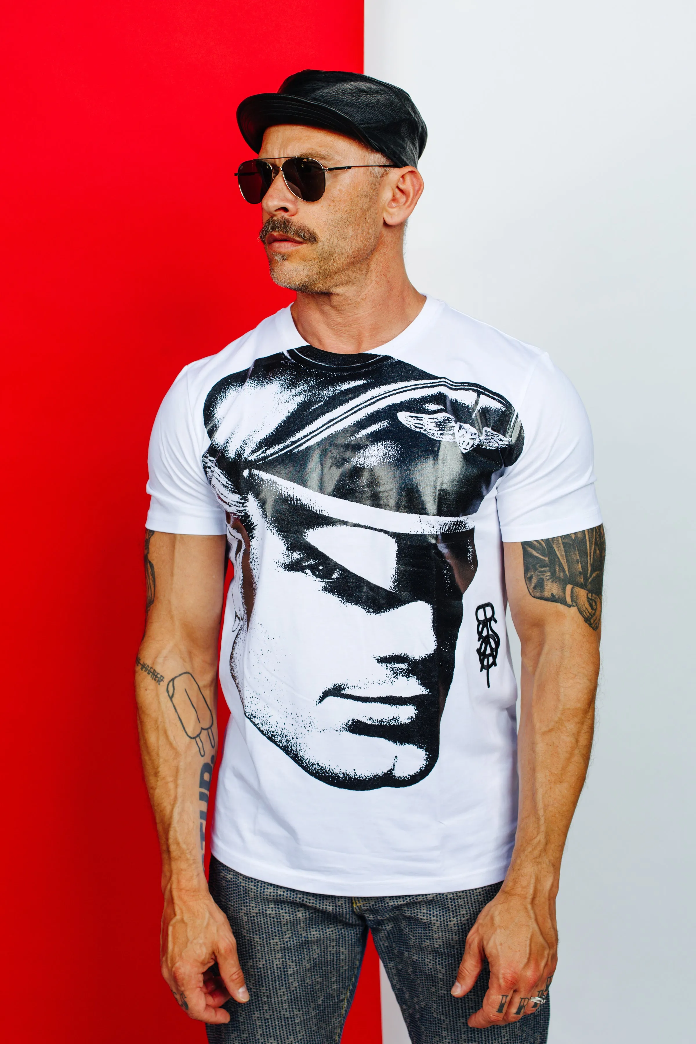 TOM OF FINLAND x WE ARE SPASTOR BIKER HEAD TEE - WHITE