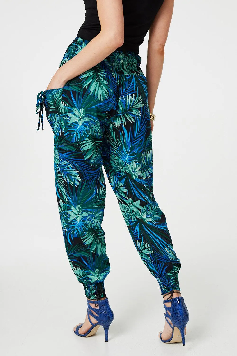 Tropical Print High Waist Harem Pants