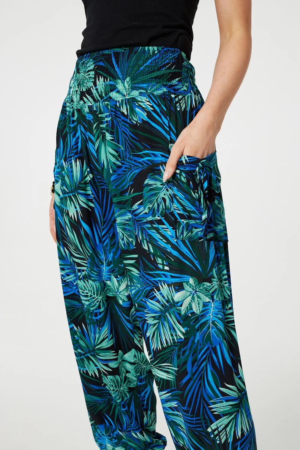 Tropical Print High Waist Harem Pants